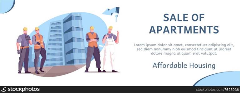 Horizontal flat new buildings sale banner with sale of apartments affordable housing vector illustration
