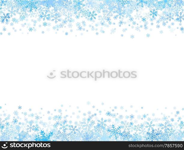 Horizontal frame with different small snowflakes on top and bottom