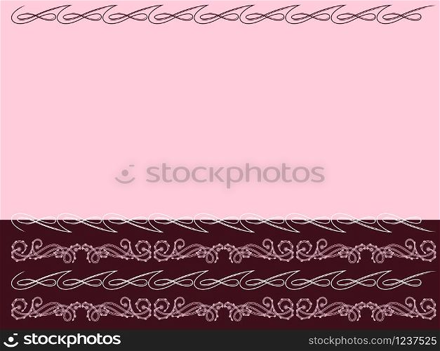 Horizontal greeting card with floral elements and wavy lines in muted pink and red colors, illustration for design with place for your text
