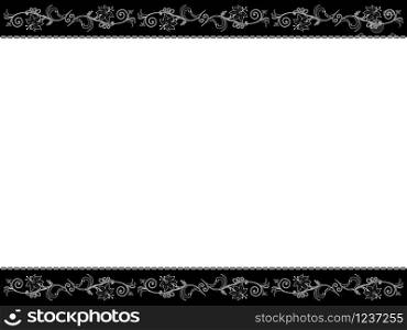 Horizontal greeting card with floral elements in black and white, illustration for design with place for your text
