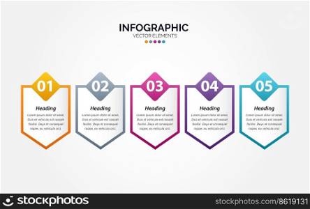 Horizontal Infographic business colorful template banner design 5 options background style you can used for marketing process workflow presentation development plan Vector Illustration