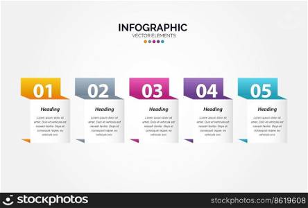 Horizontal Infographic design template with 5 options or steps. Vector Illustration