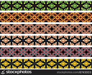 horizontal seamless borders against white background; abstract textures; vector art illustration