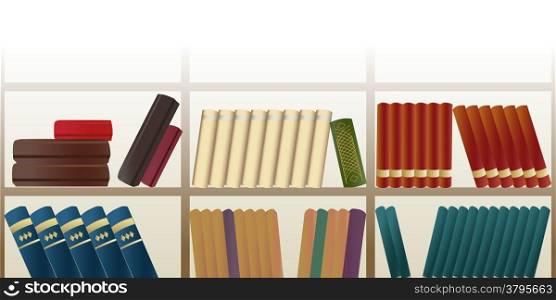 horizontal seamless pattern with retro bookshelf full of books