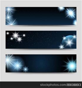 Horizontal space banners set. Horizontal space banners set vector. Banners with stars and glitters