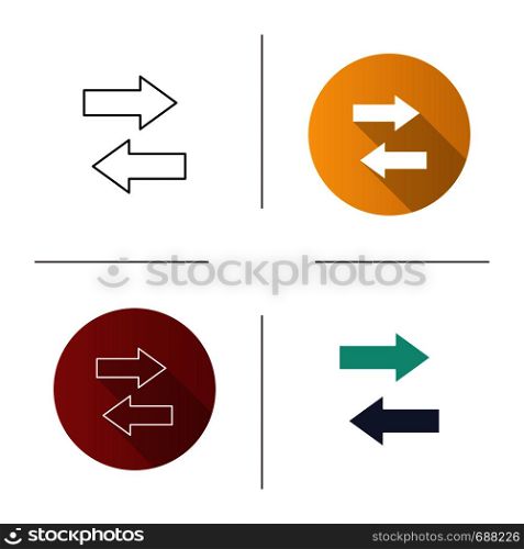 Horizontal swap icon. Exchange arrows. Horizontal flip. Flat design, linear and color styles. Isolated vector illustrations. Horizontal swap icon