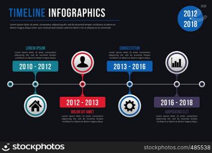 Horizontal timeline infographics template, vector eps10 illustration. Timeline Infographics
