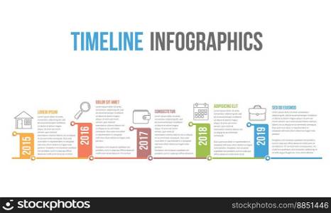 Horizontal timeline infographics template, workflow or process diagram, vector eps10 illustration. Timeline Infographics