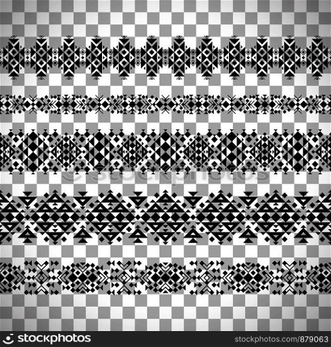Horizontal vector seamless ethnic pattern or tribal pattern set isolated on transparent background. Horizontal seamless ethnic pattern set