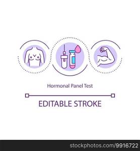 Hormonal panel test concept icon. Detailed summary of your current hormone levels. Medical facility idea thin line illustration. Vector isolated outline RGB color drawing. Editable stroke. Hormonal panel test concept icon