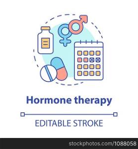 Hormone therapy concept icon. Pills idea thin line illustration. Medicine, medical treatment, birth control. Menopause, cancer, transgender medication. Vector isolated outline drawing. Editable stroke
