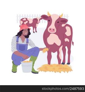 Hormones and antibiotics free animal food isolated cartoon vector illustrations. Farmer feeds the cows with hay, modern agriculture, organic farming industry, livestock on ranch vector cartoon.. Hormones and antibiotics free animal food isolated cartoon vector illustrations.