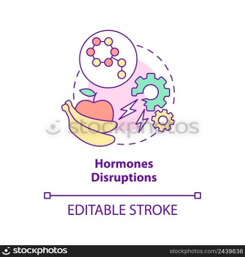Hormones disruptions concept icon. Endocrine system problem. Side effect abstract idea thin line illustration. Isolated outline drawing. Editable stroke. Arial, Myriad Pro-Bold fonts used. Hormones disruptions concept icon