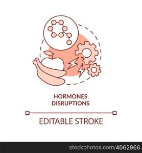 Hormones disruptions red concept icon. Endocrine system problem. Side effect abstract idea thin line illustration. Isolated outline drawing. Editable stroke. Arial, Myriad Pro-Bold fonts used. Hormones disruptions red concept icon