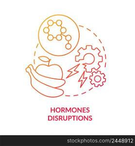 Hormones disruptions red gradient concept icon. Endocrine system problem. Hormonal imbalance. Side effect abstract idea thin line illustration. Isolated outline drawing. Myriad Pro-Bold font used. Hormones disruptions red gradient concept icon