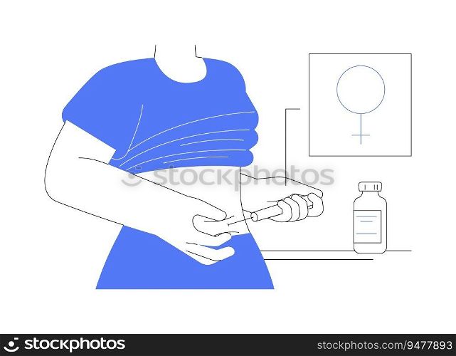 Hormones injection abstract concept vector illustration. Woman giving injection herself, gynecology, in vitro fertilization sector, reproductive medicine and infertility abstract metaphor.. Hormones injection abstract concept vector illustration.