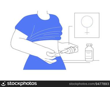 Hormones injection abstract concept vector illustration. Woman giving injection herself, gynecology, in vitro fertilization sector, reproductive medicine and infertility abstract metaphor.. Hormones injection abstract concept vector illustration.