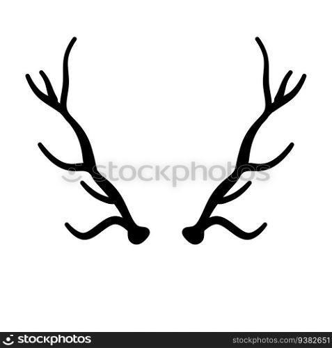 Horn of deer or elk. Hunting trophy. Black and white silhouette of antler.. Horn of deer or elk. Hunting trophy.
