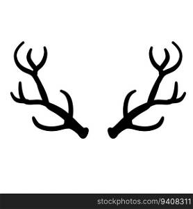 Horn of deer or elk. Hunting trophy. Black and white silhouette of antler.. Horn of deer or elk. Hunting trophy.