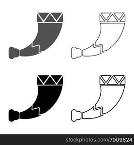 Horn viking icon set grey black color vector illustration outline flat style simple image