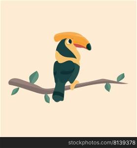 Hornbill bird. Vector cartoon tropical bird made in flat style. . Hornbill bird. 
