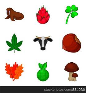 Horned cattle icons set. Cartoon set of 9 horned cattle vector icons for web isolated on white background. Horned cattle icons set, cartoon style