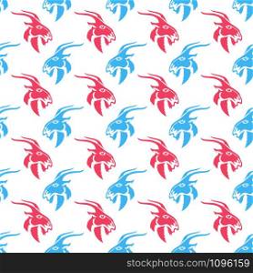 Horned Goats Seamless Pattern Isolated on White Background. Red Blue Silhouette of Ram.. Horned Goats Seamless Pattern Isolated on White Background. Red Blue Silhouette of Ram