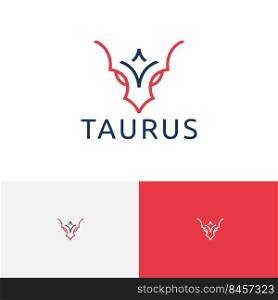 Horned Myth Taurus Head Abstract Line Style Logo