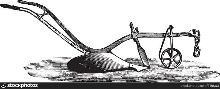 Hornsby plow for shallow plowing, vintage engraved illustration. Industrial encyclopedia E.-O. Lami - 1875.