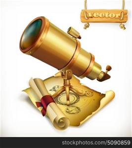 Horoscope and telescope. Astrology 3d vector icon