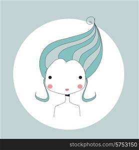 Horoscope Aquarius sign, girl head, vector illustration