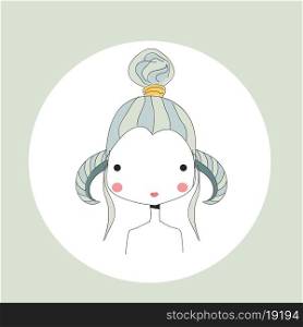 Horoscope Aries sign, girl head, vector illustration