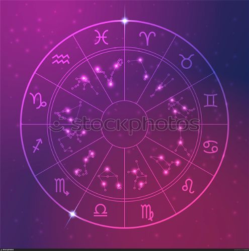 Horoscope astrology wheel. Line circle with zodiac signs with constellations. Predicting future by stars and date of birth. Round form with Scorpion, Sagittarius and Leo symbols, vector illustration. Horoscope astrology wheel. Circles with zodiac signs with constellations. Predicting future by stars and date of birth. Vector round form with Scorpion, Sagittarius and Leo symbols