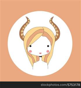Horoscope Capricorn sign, girl head, vector illustration