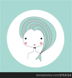 Horoscope Pisces sign, girl head, vector illustration