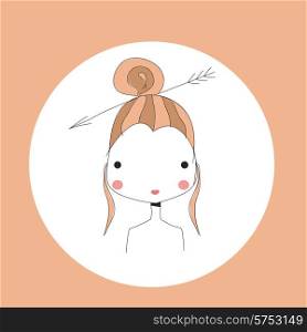 Horoscope Sagittarius sign, girl head, vector illustration