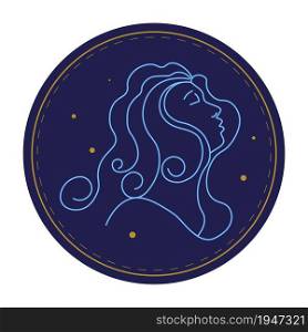 Horoscope sign of virgo, isolated astrological symbol of woman with long hair. Zodiac or constellation, minimalist depiction of contemporary decorative line arts sketch. Vector in flat style. Virgo astrological sign, horoscope symbol vector