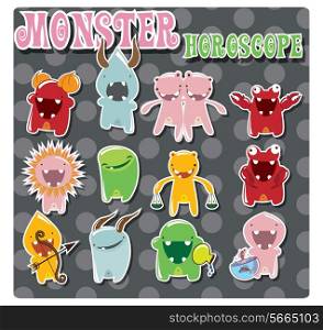 Horoscope signs with cute colorful monsters