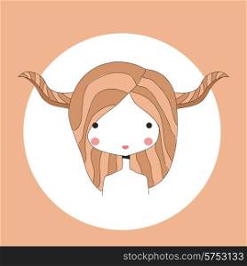 Horoscope Taurus sign, girl head, vector illustration