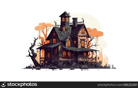 Horror house. Halloween flat cartoon isolated on white background. Vector illustration