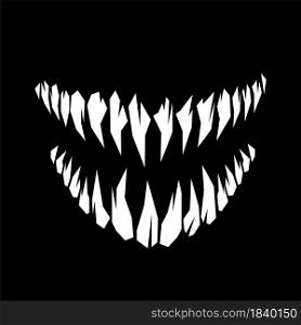 Horror monster and vampire fangs teeth silhouette vector illustration isolated on black background