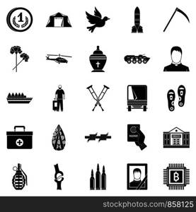 Horror of war icons set. Simple set of 25 horror of war vector icons for web isolated on white background. Horror of war icons set, simple style