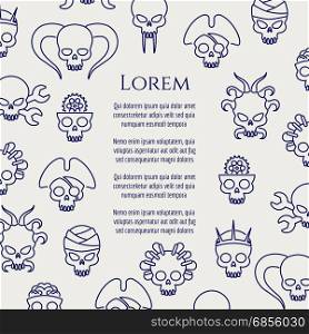Horror poster with line cute skulls. Horror poster with line cute skulls. Vector illustration
