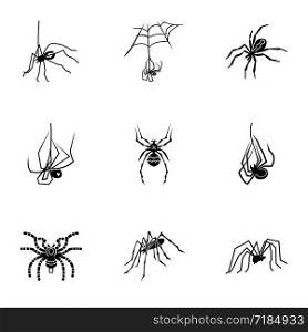 Horror spider icon set. Simple set of 9 horror spider vector icons for web design isolated on white background. Horror spider icon set, simple style