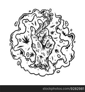 Horror zombie hand joint smoking weed logo illustrations monochrome vector illustrations for your work logo, merchandise t-shirt, stickers and label designs, poster, greeting cards advertising business company or brands