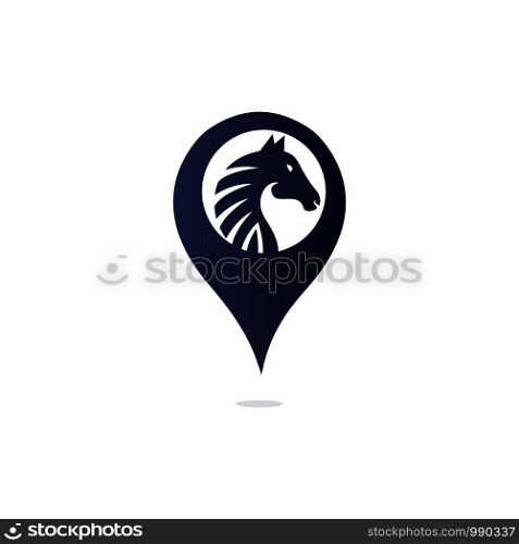 Horse and map pointer logo design. Horse locator logo design. Animal place icon.