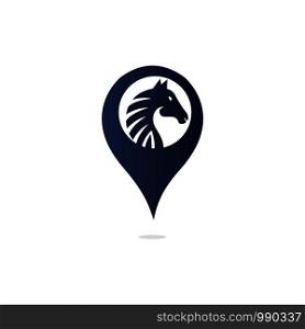 Horse and map pointer logo design. Horse locator logo design. Animal place icon.