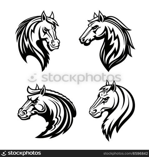 Horse animal icon of tribal tattoo or racing sport mascot. Head of black stallion, wild mustang or racehorse symbol of aggressive horse for breeding farm, riding club emblem or equestrian theme design. Horse animal tribal tattoo or racing sport mascot