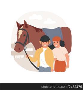 Horse back riding c&isolated cartoon vector illustration. Animal encounter, horse back and pony riding for children, summer c&, outdoor rural adventure, sport activity vector cartoon.. Horse back riding c&isolated cartoon vector illustration.