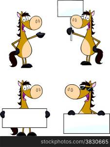 Horse Cartoon Character Different Poses. Collection